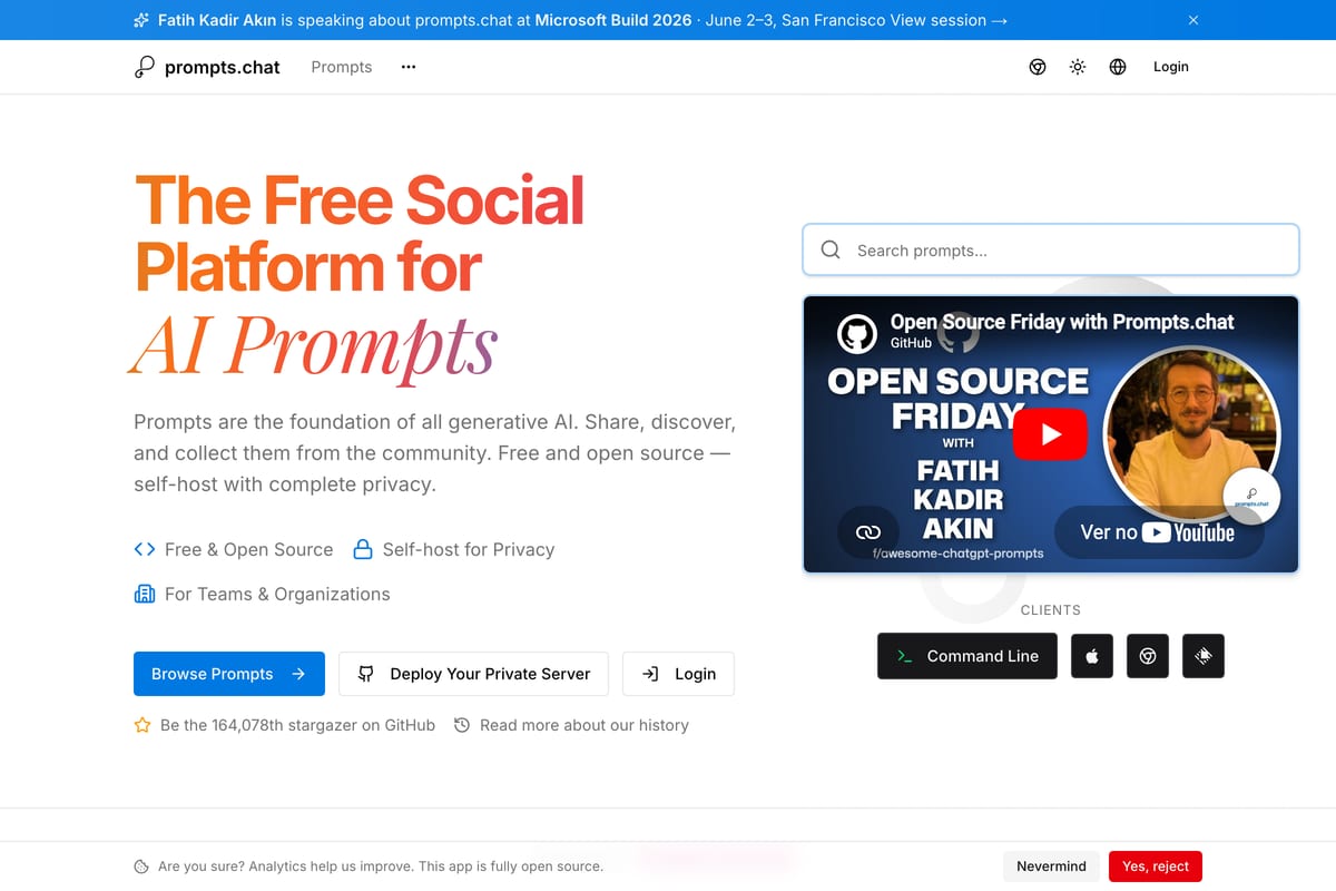Awesome ChatGPT Prompts (prompts.chat) homepage