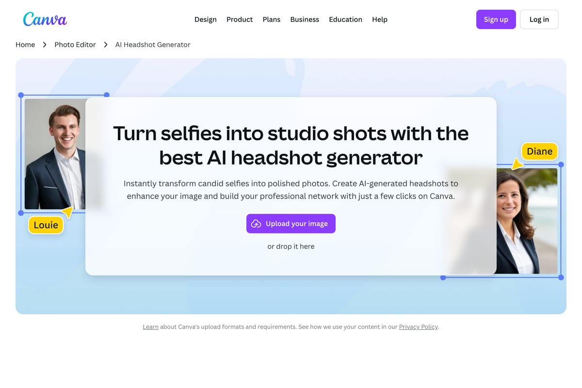 Canva AI Headshot Generator page