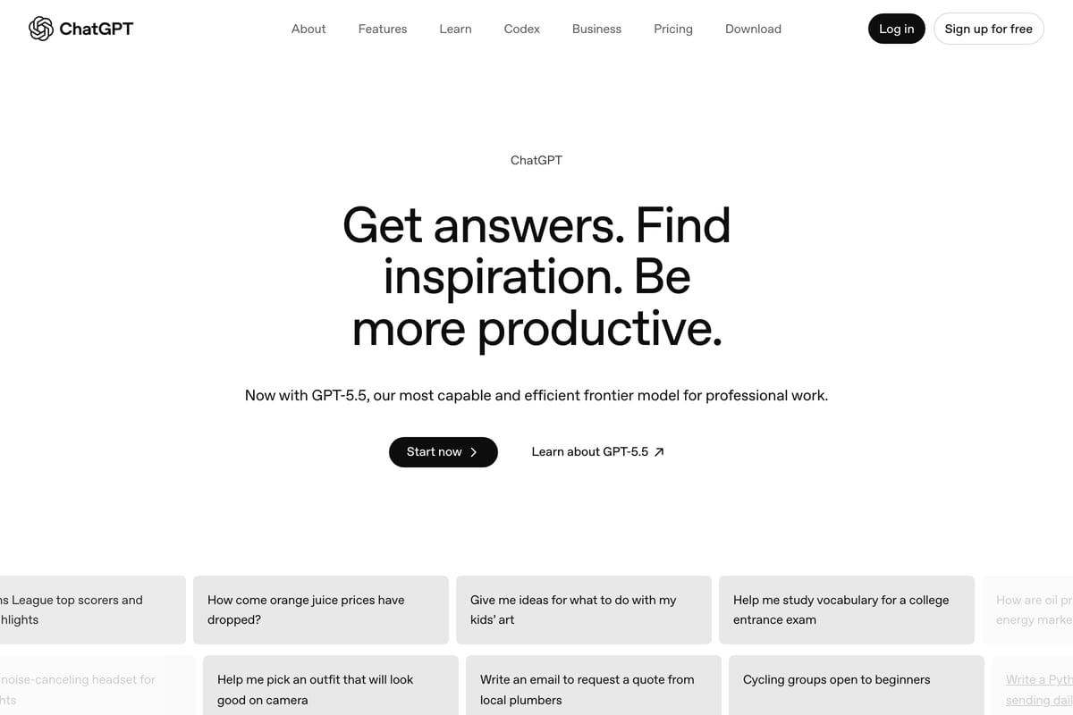 ChatGPT by OpenAI homepage