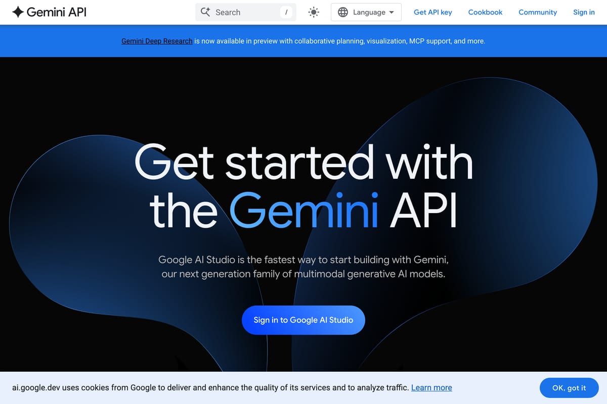 Google AI Studio (Gemini API) homepage