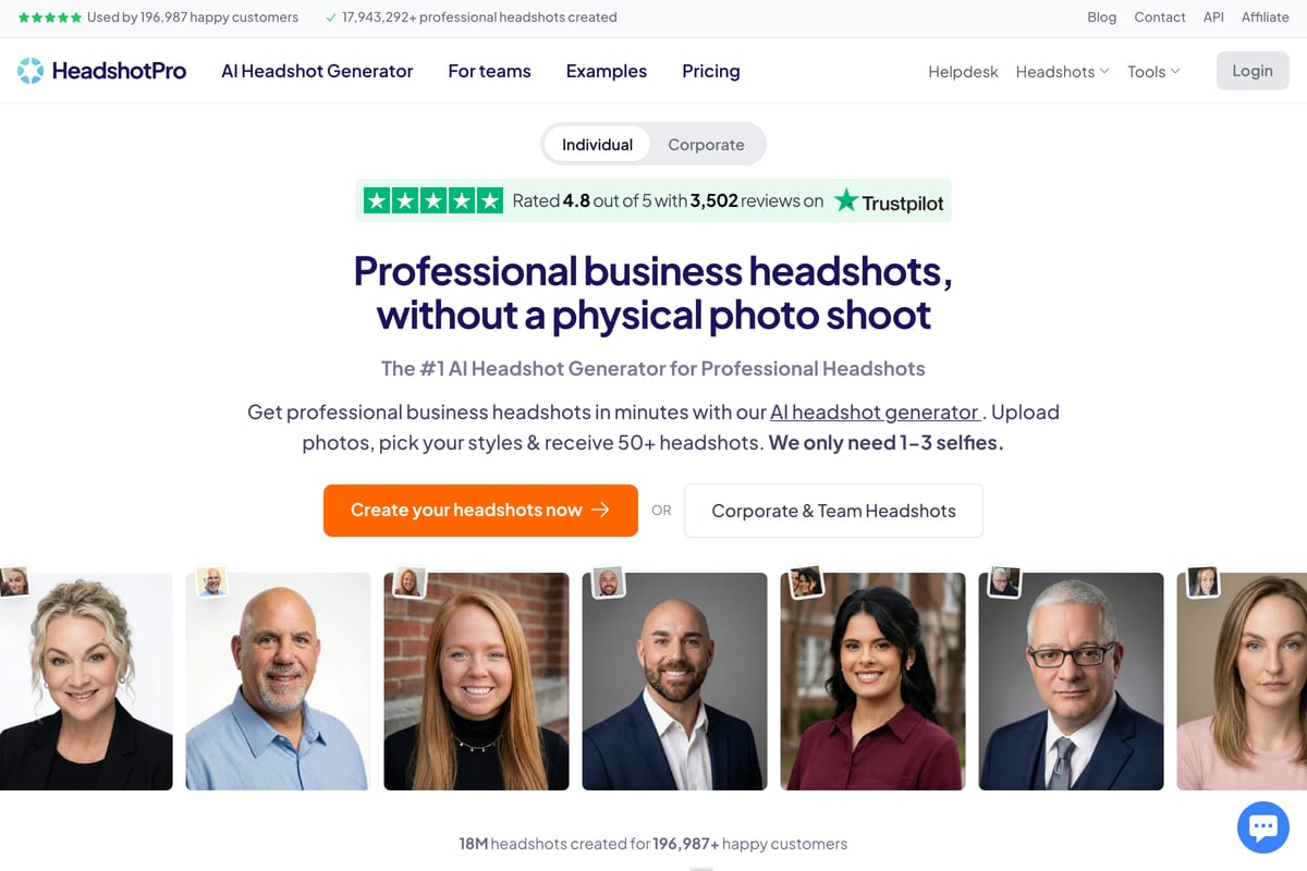 HeadshotPro AI headshot generator homepage
