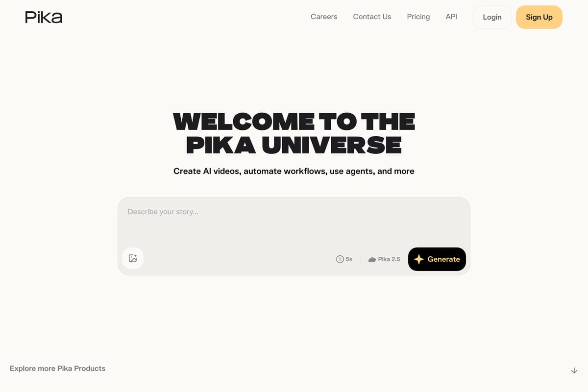 Pika AI video generator homepage