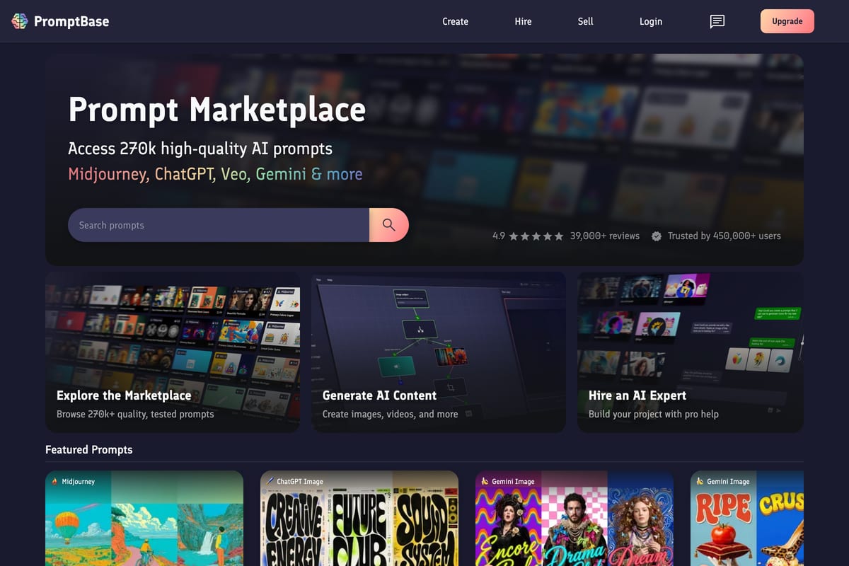 PromptBase prompt marketplace homepage