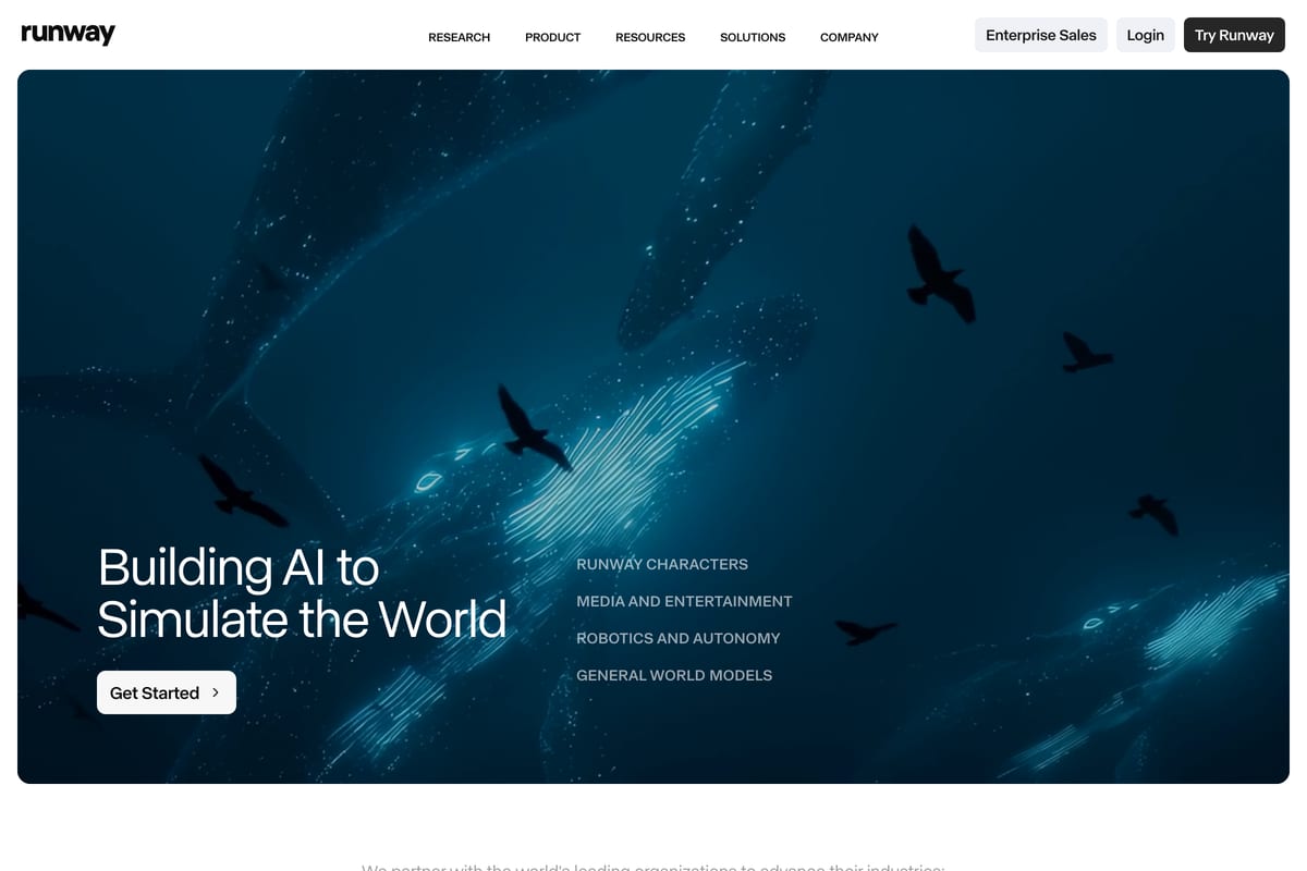 Runway AI video generator homepage